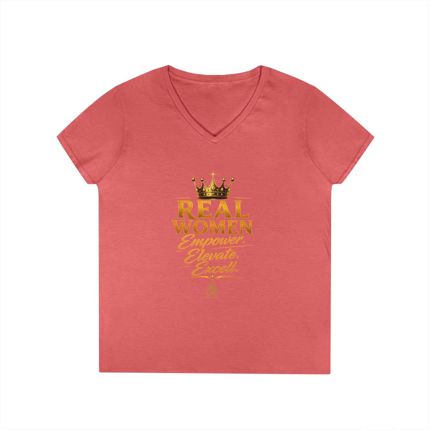 REAL WOMEN EMPOWER .ELEVATE. EXCELL. Ladies' V-Neck T-Shirt