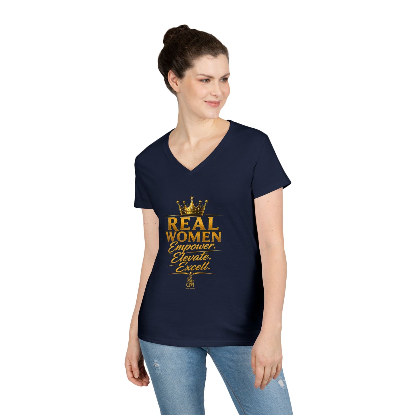 REAL WOMEN EMPOWER .ELEVATE. EXCELL. Ladies' V-Neck T-Shirt