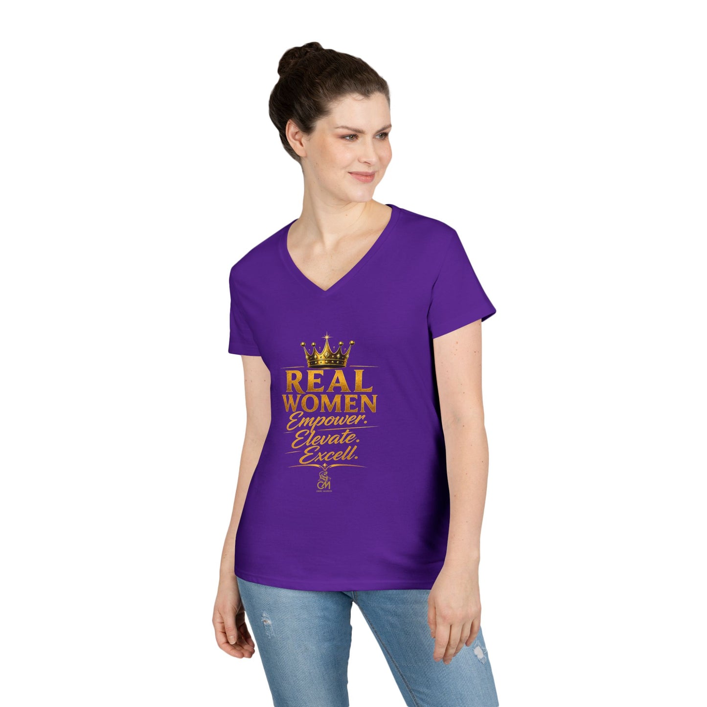 REAL WOMEN EMPOWER .ELEVATE. EXCELL. Ladies' V-Neck T-Shirt