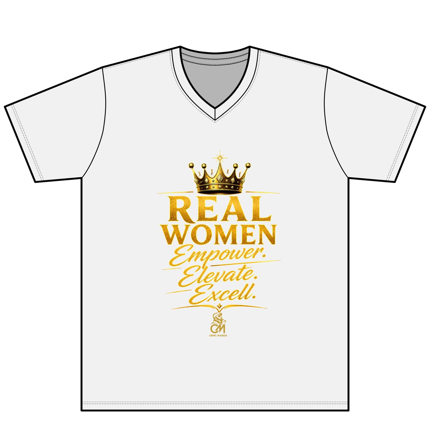REAL WOMEN EMPOWER.ELEVATE.EXCELL. Unisex Tee V-Neck