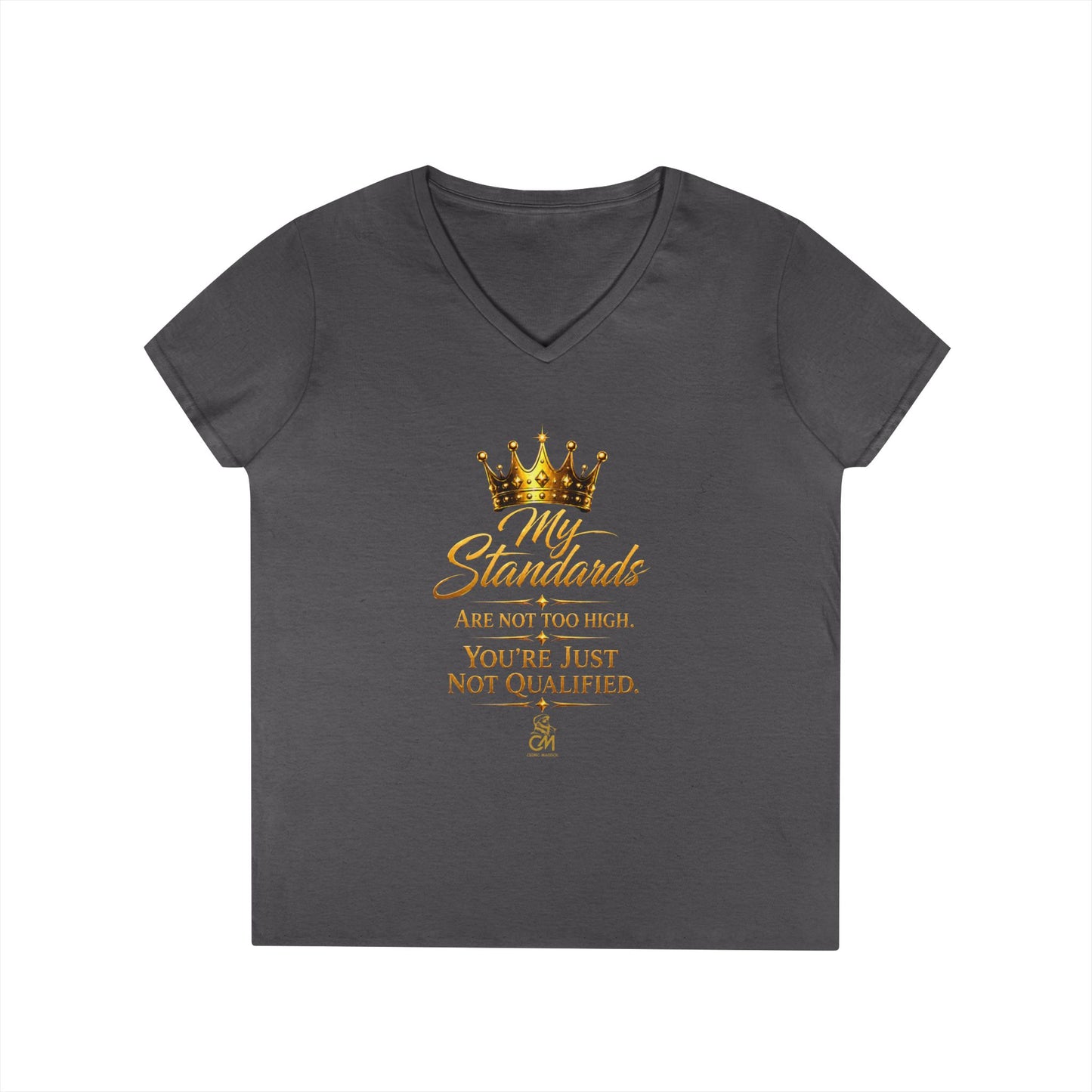 My Standards ARE NOT TOO HIGH YOU'RE JUST NOT QUALIFED.Ladies' V-Neck T-Shirt