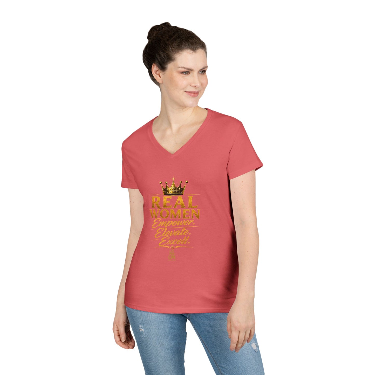 REAL WOMEN EMPOWER .ELEVATE. EXCELL. Ladies' V-Neck T-Shirt