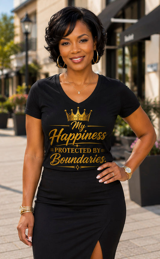 My Happiness PROTECTED BY BOUNDARIES. V-Neck T-Shirt