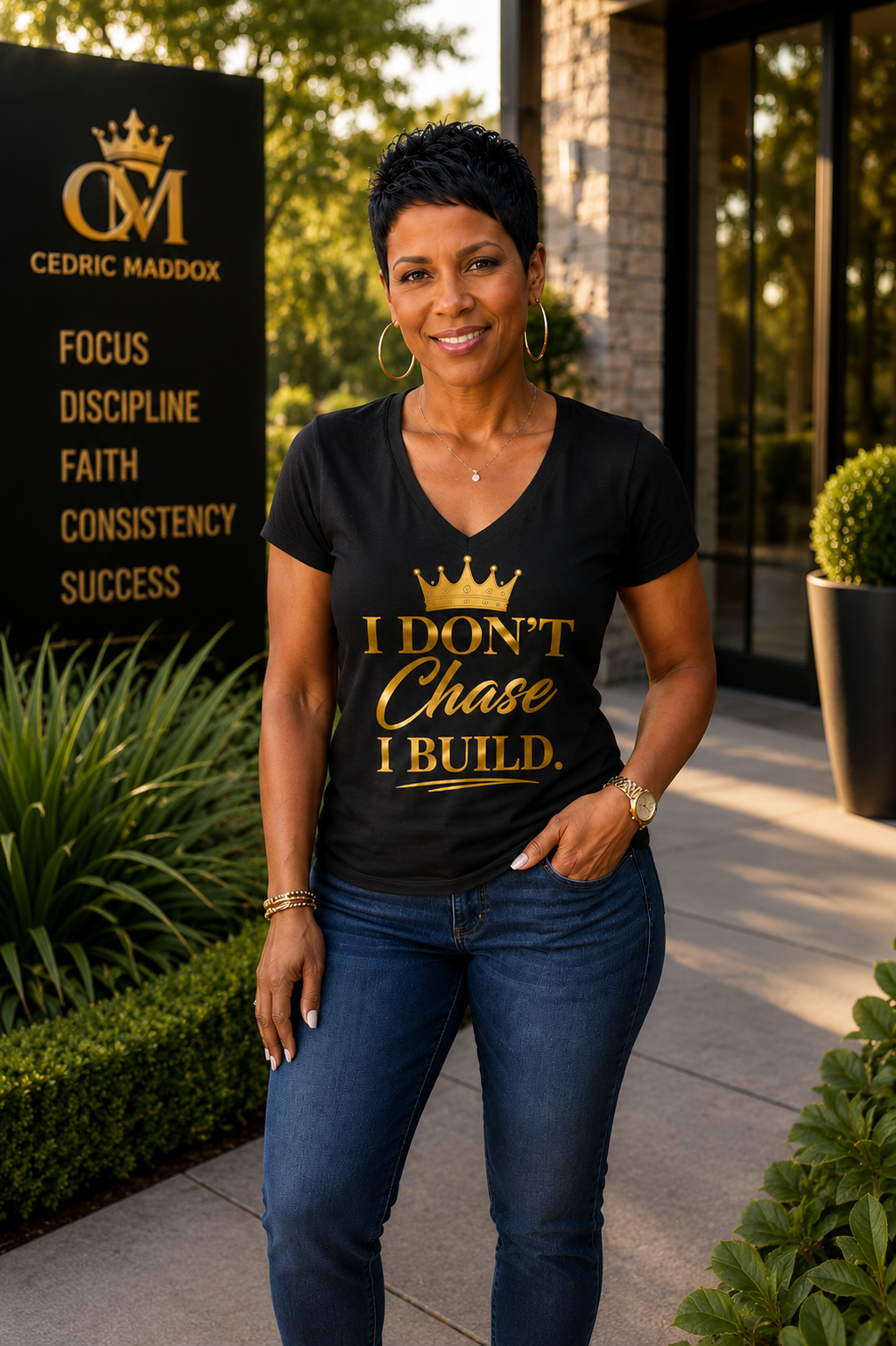 I DON'T CHASE I BUILD WOMEN'S Tee V-Neck T-Shirt
