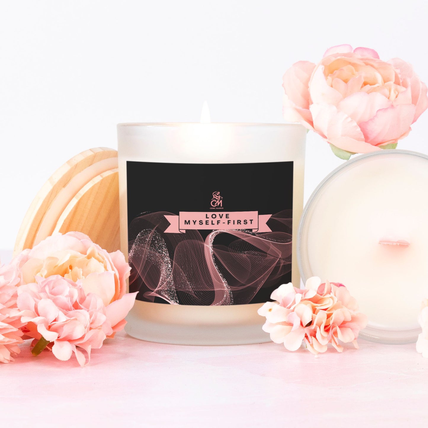 Love Myself First Candle (Rose Gold Label) (Pink Wick)Frosted Glass (Hand Poured 11 oz)