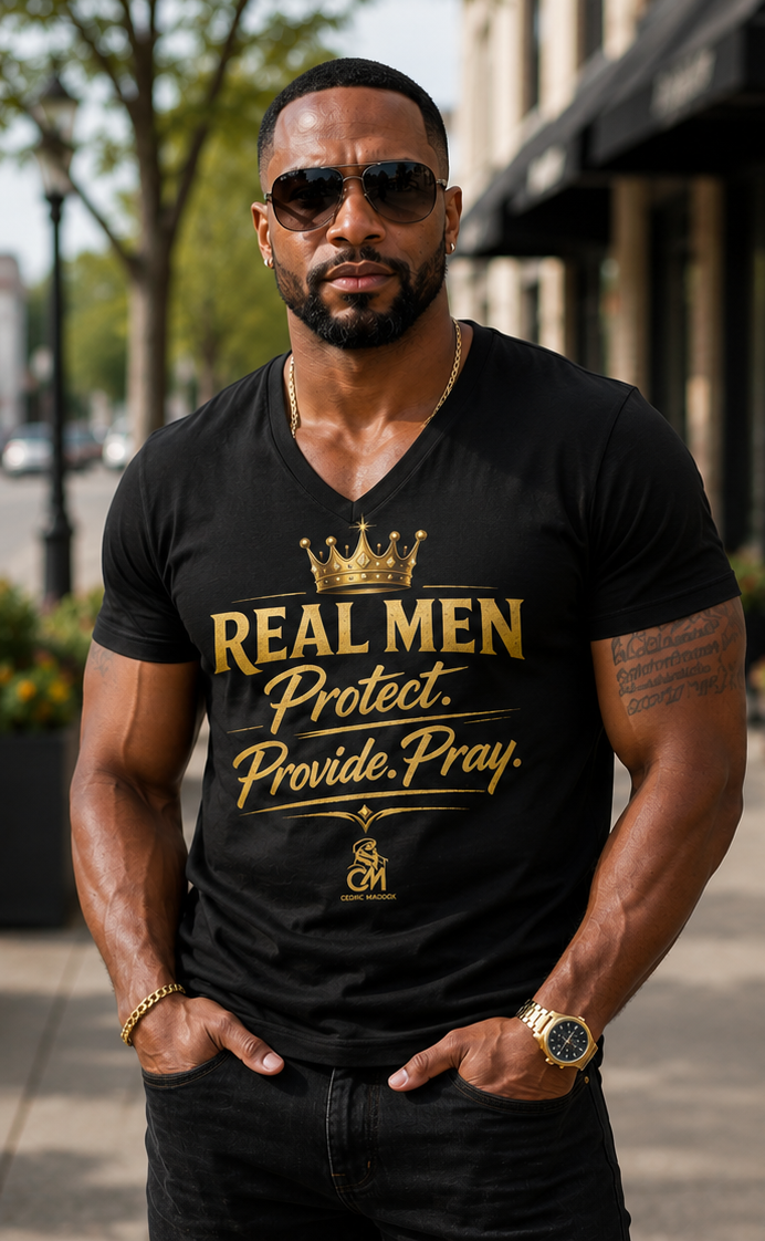 REAL MEN PROTECT PROVIDE PRAY UNISEX  Tee Protect V-Neck
